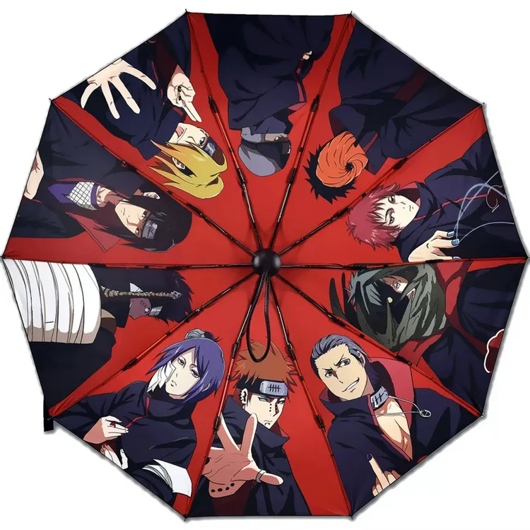 火影忍者雨伞动漫周边二次元黑胶自动晴雨伞晓组织折叠防晒伞两用