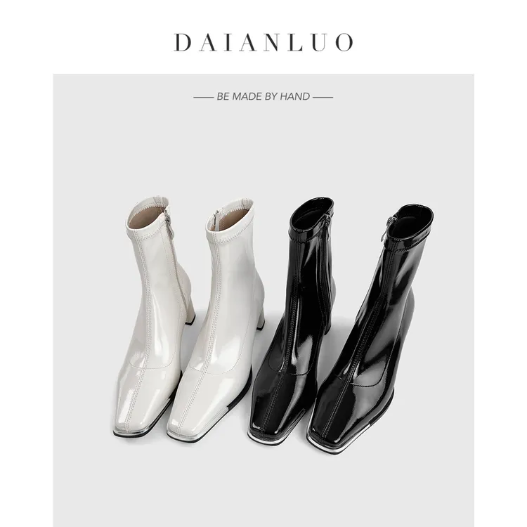 【跟高5cm】新款肯豆靴弹力靴女短靴瘦瘦靴高跟方头粗跟百搭显瘦靴