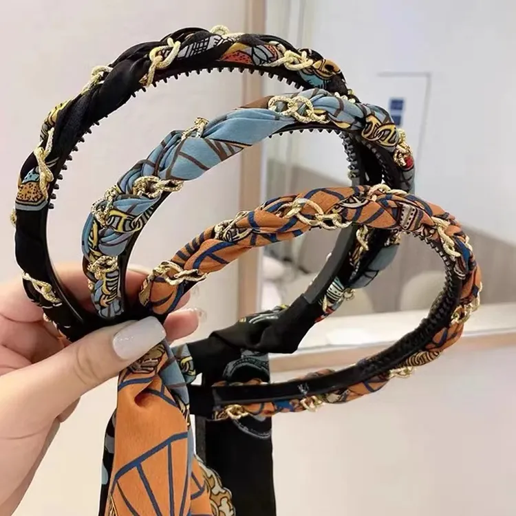 复古链条一体飘带发箍发带度假风头箍头饰时尚编织手工简约女发箍