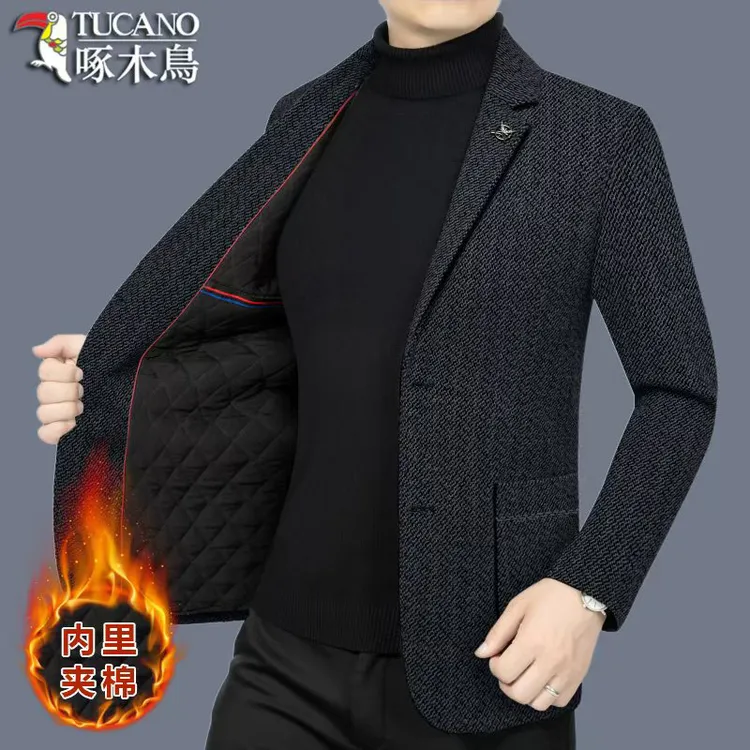 啄木鸟男士毛呢西服外套春装商务休闲男装呢子西装上衣男秋冬外衣