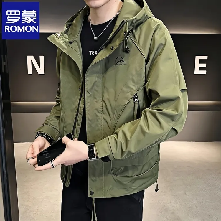 Romon/罗蒙春秋季男士外套新款工装夹克男连帽户外男装套装搭帅气