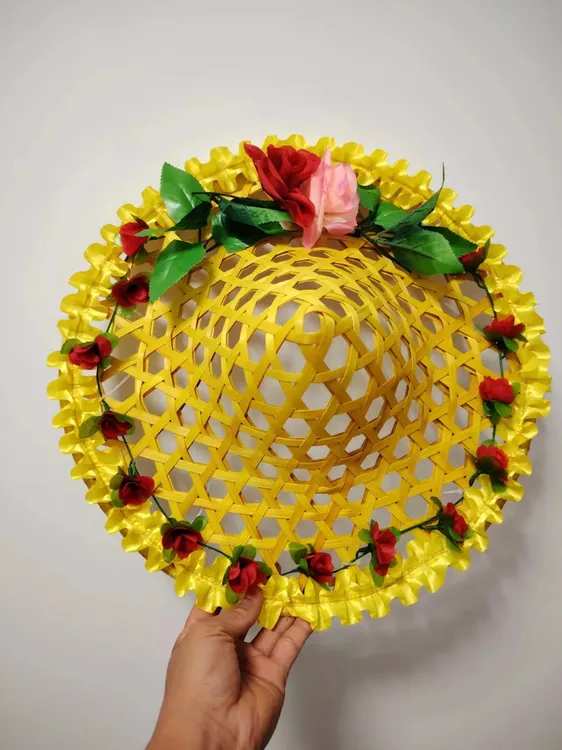 斗笠新款舞蹈道具演出竹编舞台表演儿童花朵镂空成人广场跳舞帽子