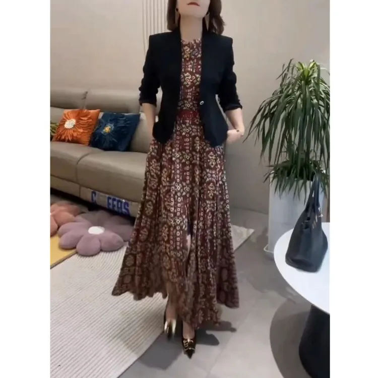 2025春秋新款韩版无袖长款连衣裙西服外套M001