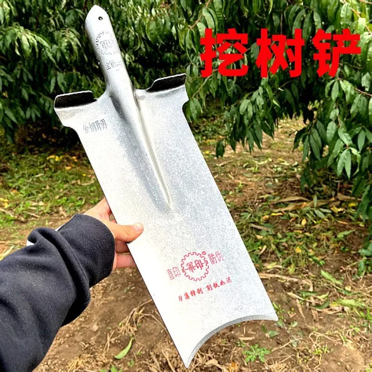 军印锋利加厚挖树锹长款一体月牙平头窄口加宽植树挖沟铲铁锹铁铲