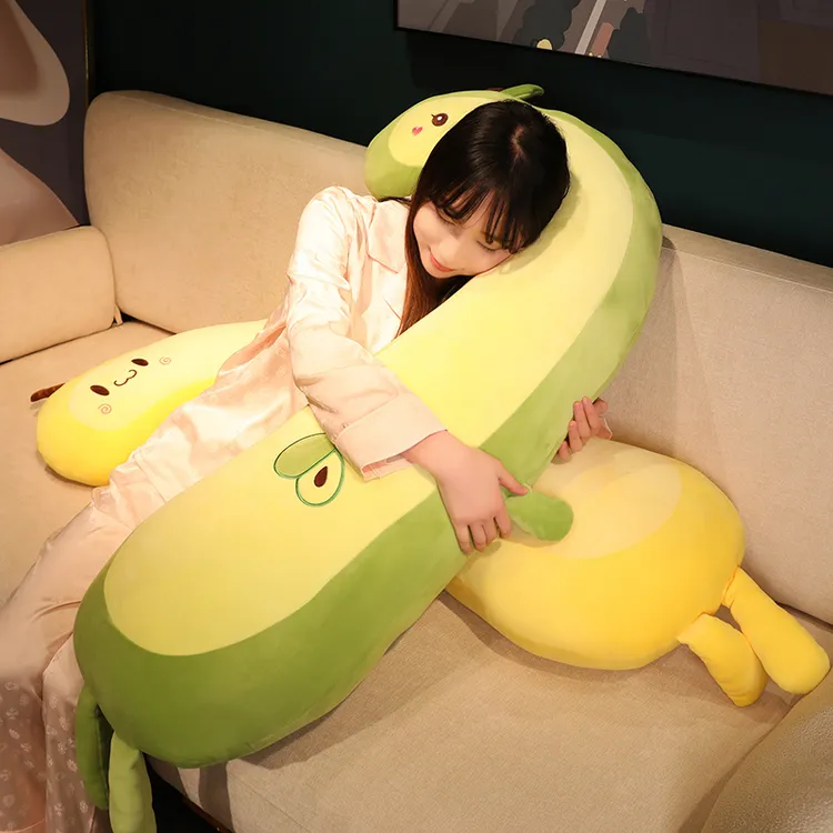 可爱牛油果长条抱枕公仔水果布娃娃玩偶毛绒玩具女生夹腿睡觉侧睡