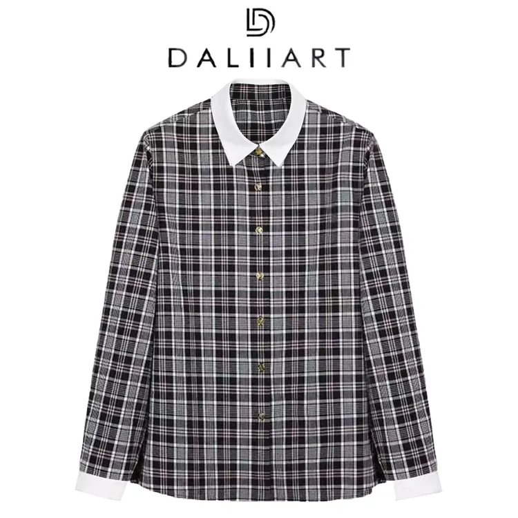 DALIART 柏林图书馆 苏格兰色织格纹H型撞色领长袖衬衫DLTX1433