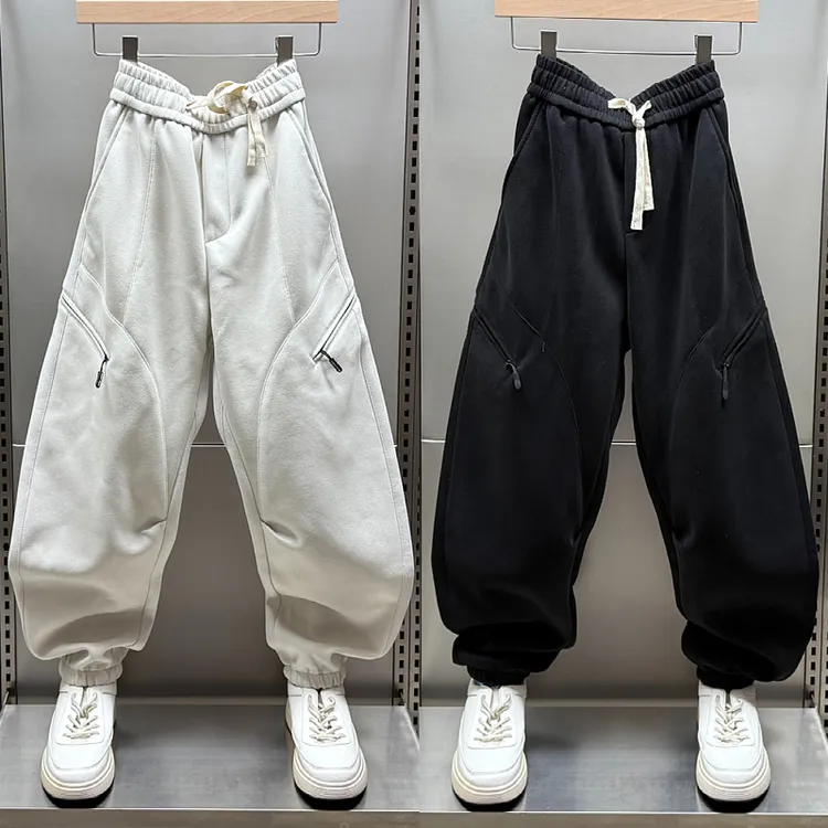 2025秋冬新款潮牌大口袋宽松束脚弯刀卫裤纯色百搭青年帅气运动裤