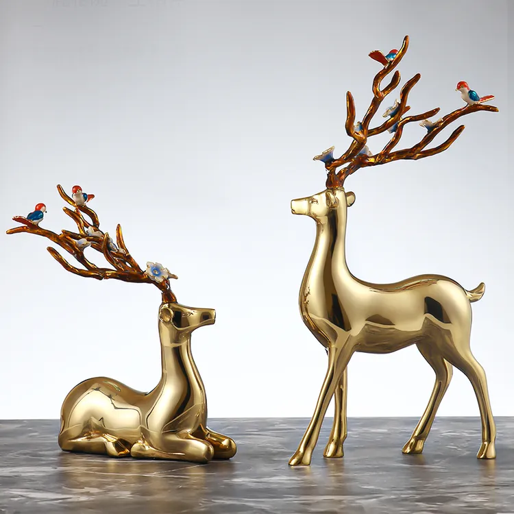 纯铜鹿珐琅彩工艺摆件家居客厅电视柜玄关酒柜书房轻奢高档装饰品