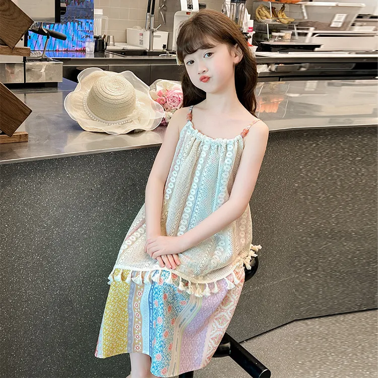女童连衣裙夏装2024新款亲子吊带裙儿童夏季海边度假公主裙子