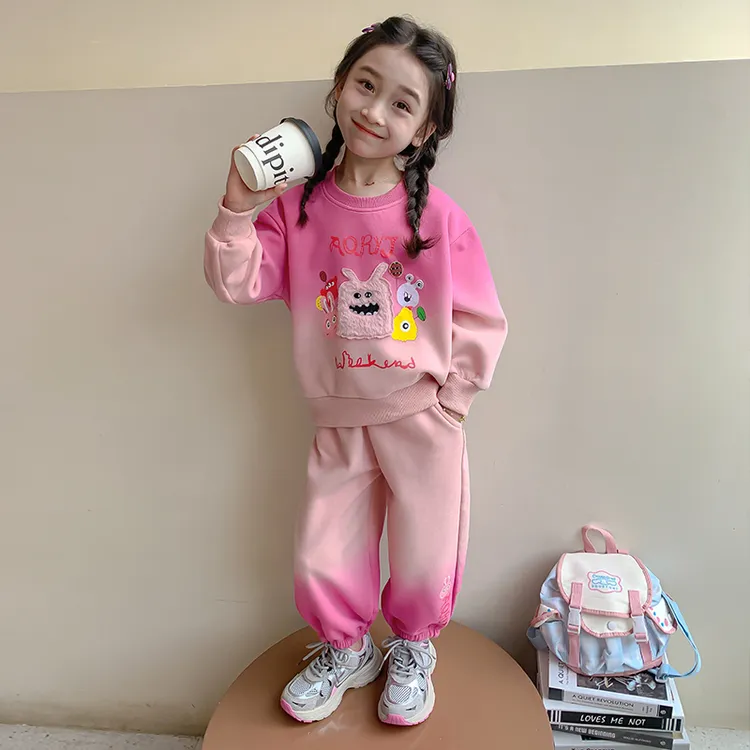 女童渐变色套装春秋款洋气女宝宝卫衣卫裤两件套韩版小童秋装时尚