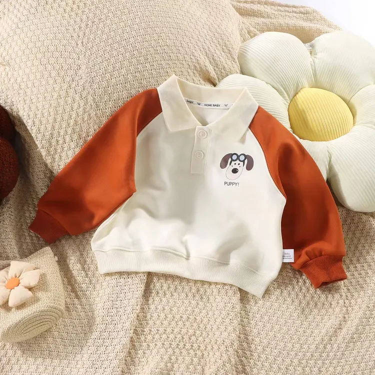 【A类】春秋儿童装新款长袖卫衣POLO衫帅气拼接印花早秋翻领上衣