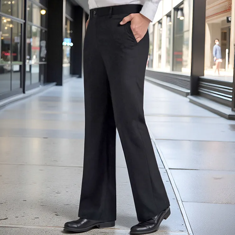 时尚感高档微喇休闲裤男士直筒宽松阔腿长裤垂感弹力商务男装西裤