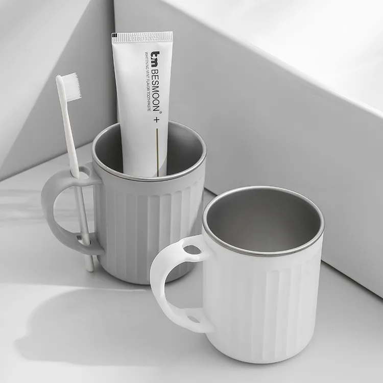 日本304不锈钢牙刷杯学生情侣刷牙漱口杯双层防滑牙杯牙缸洗漱杯