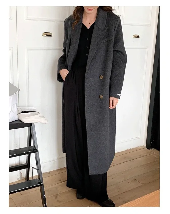 过膝百搭感宽松气质正肩西装复古羊毛显瘦时尚长款女士双面呢大衣