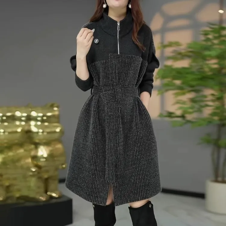 时尚连衣裙女冬季2024年优雅高端奢华显瘦修身百搭中长款裙子