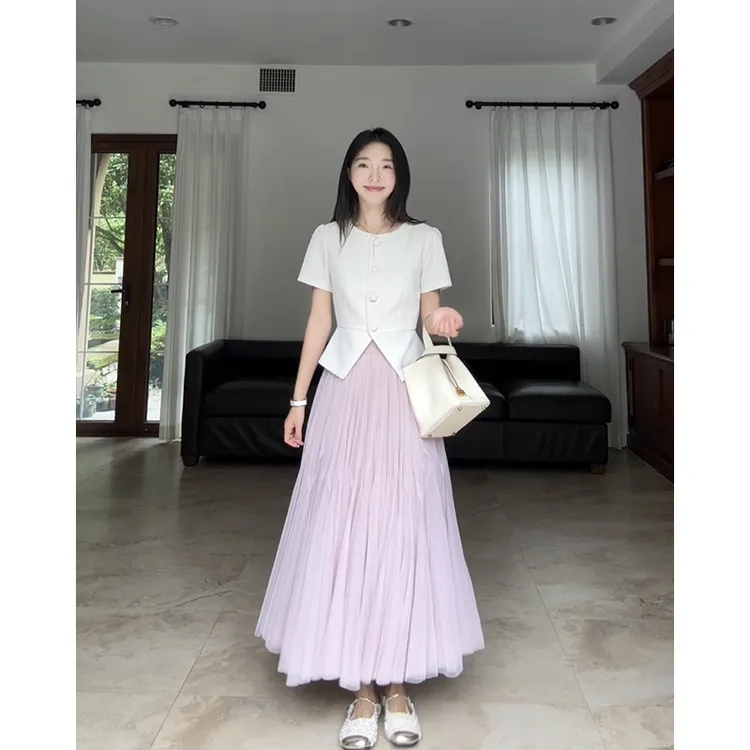 【萌小乖专属】 薄款收腰显瘦短袖西装外套上衣网纱裙夏G924T05848