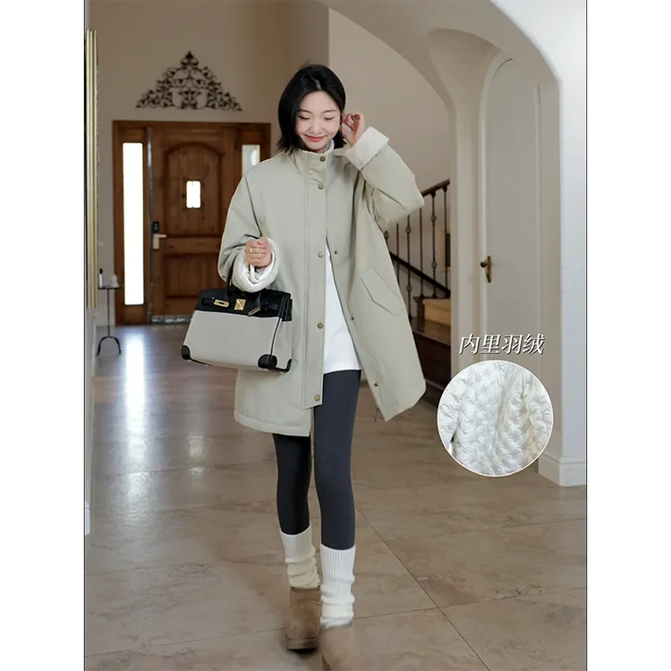 郭九九呢 羽绒服90白鸭绒气质宽松风衣外套加绒喇叭裤 G924R20212