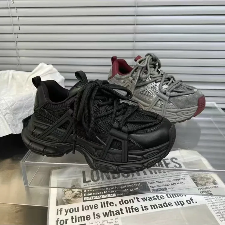 1816二棉秋冬季新款圆头系带时尚百搭网面休闲运动