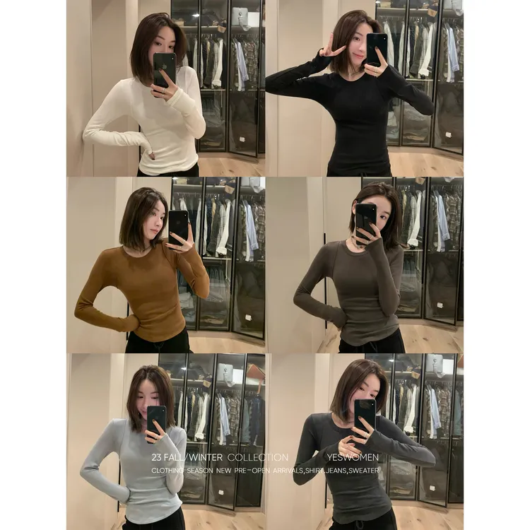 YESWOMEN【淼淼】德绒磨毛T·发热锁温抗菌 显瘦T恤