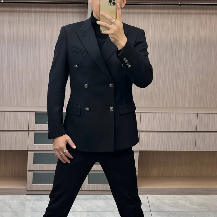 今晨优品-秋季简约商务高定轻奢双排扣休闲羊毛西服外套7208