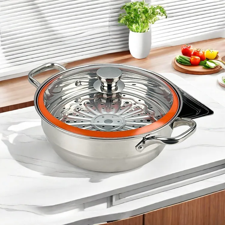 上钢30CM不锈钢蒸汤锅一体成型火锅蒸锅大容量高硼硅可视化玻璃盖