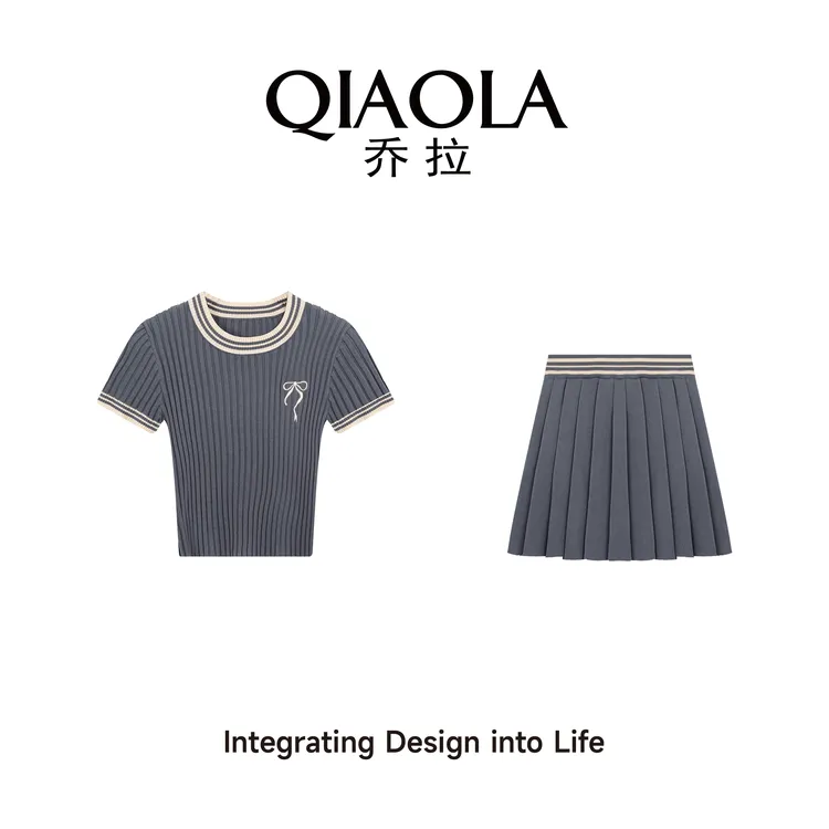 QIAOLA/乔拉【奶油假日】夏季百褶学院风A版显瘦百搭时尚套装预售