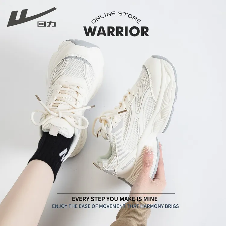 回力爆款显脚小厚底老爹鞋女白色百搭透气增高网面休闲运动鞋3010商品图