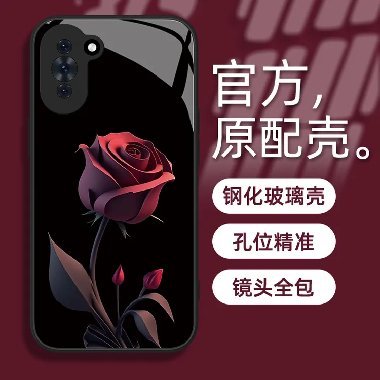 适用于华为nova10暗红玫瑰网红手机壳钢化玻璃简约全包防摔女款