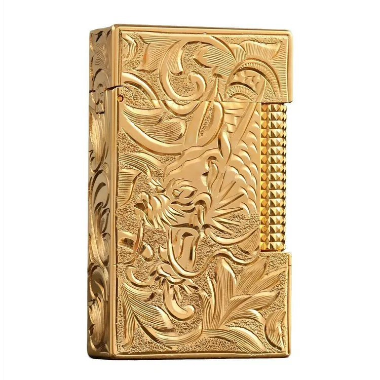 龙凤呈祥充气双火蓝色定制火焰朗声机纯铜侧滑个性设计创意打火机