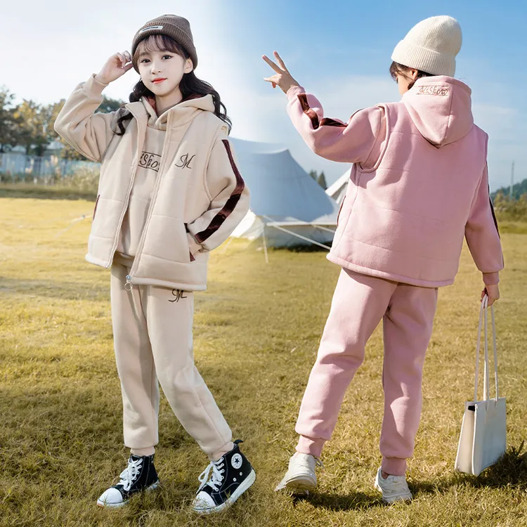 直播专享减10女童秋冬装加绒加厚夹棉三件套2024冬季新款中大童洋气免搭套装潮