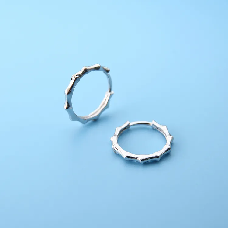 言若银 925银耳饰 竹节耳扣银耳环女简约森系冷淡风小众设计EK10