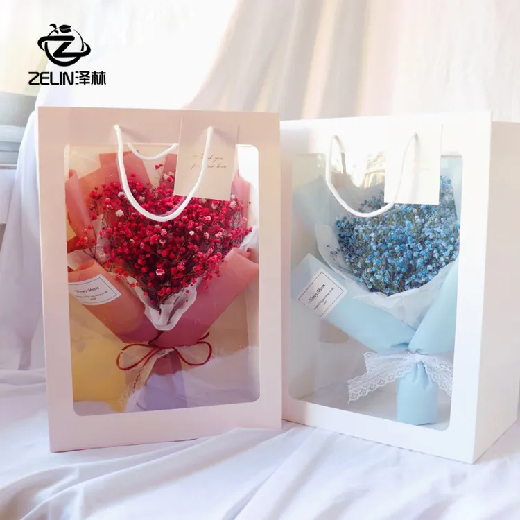 橱窗手提袋透明橱窗手提袋礼物花束包装袋子礼品装花袋