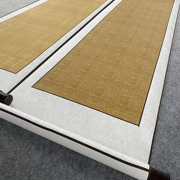 四尺对开蜡染半生半熟复古麻布纹绢布纹空白书法挂轴书画专用卷轴