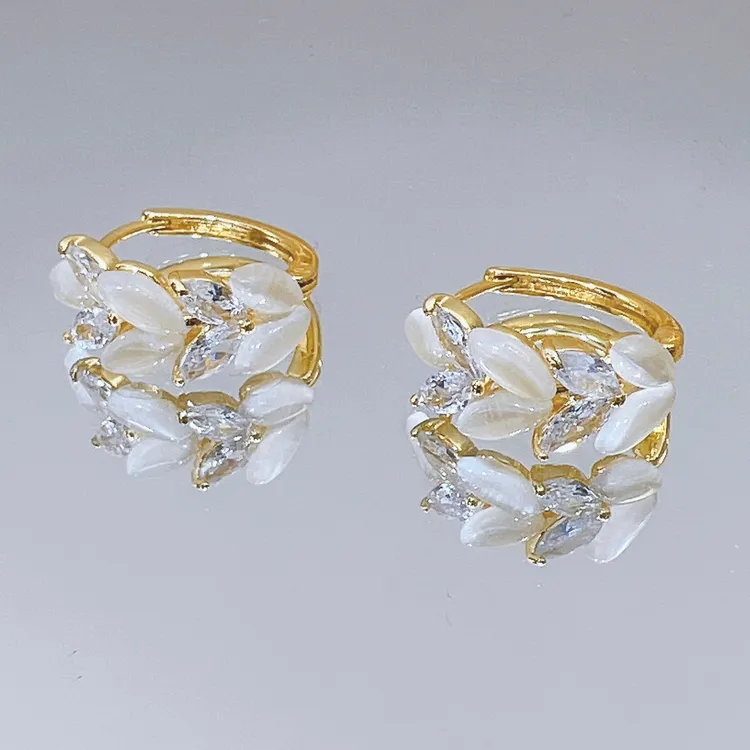 舒啸 铜合金合成锆石耳饰 麦穗耳扣高级感时尚气质轻奢精致耳圈19