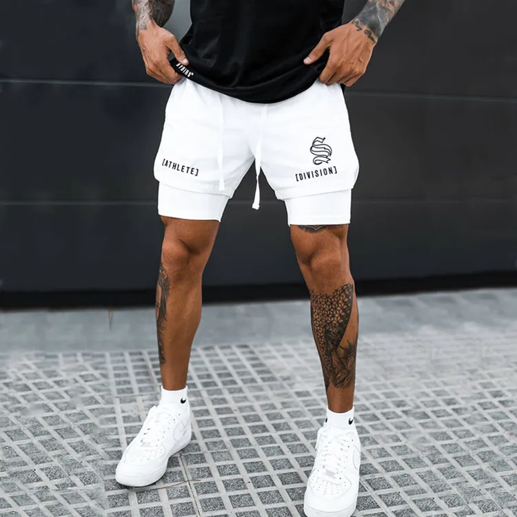 健身短裤男篮球美式训练裤速干双层短裤修身弹力透气不过膝运动裤