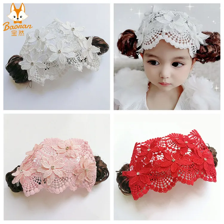 婴儿蕾丝发带婴幼儿护卤门发网韩版公主头花刘海女宝宝假发头饰