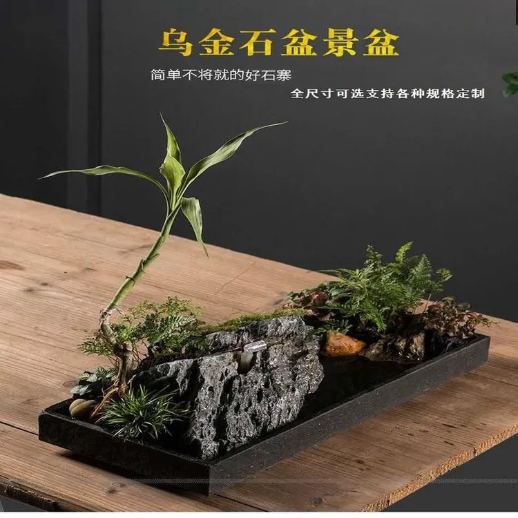 乌金石盆假山吸水石石头花盆创意微景观天然石头盆景山水盆包邮