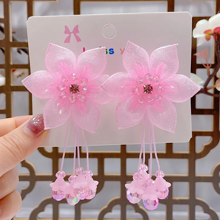 儿童汉服古装头饰女童古风发夹发饰流苏步摇小女孩中国风发卡头花