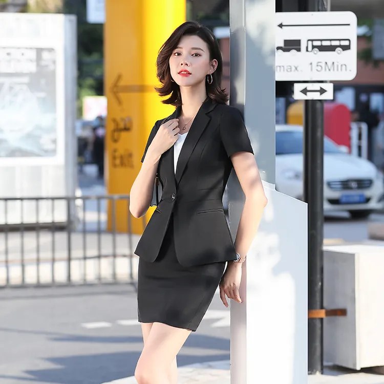 黑色西装外套女薄款短袖气质夏季新款职业装套装女士正装工服9101