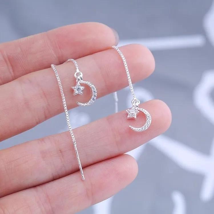 925银耳饰 纯银闪钻耳线耳坠个性学生耳饰气质礼物防过敏耳环百搭