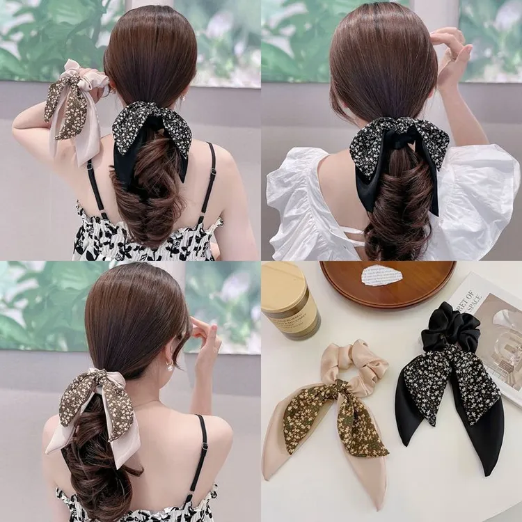 气质碎花蝴蝶结飘带发圈优雅百搭头绳女高级发绳