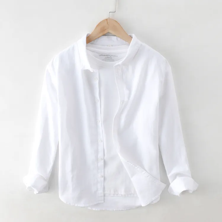 轻奢透气休闲长袖棉麻衬衫上衣男士中国风青年亚麻衬衣