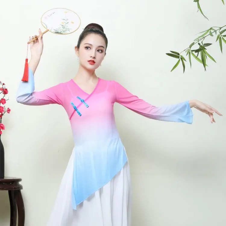 古典舞身韵渐变纱衣艺考舞蹈服装女飘逸古风练功服演出民族舞上衣
