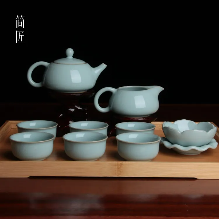 简匠臻选天青 高端汝窑石瓢茶具套装礼盒