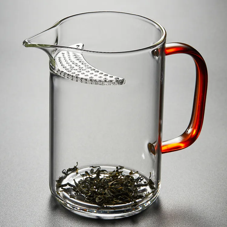 公道杯耐热加厚玻璃透明泡茶绿茶杯一体月牙片过滤茶水分离玻璃杯