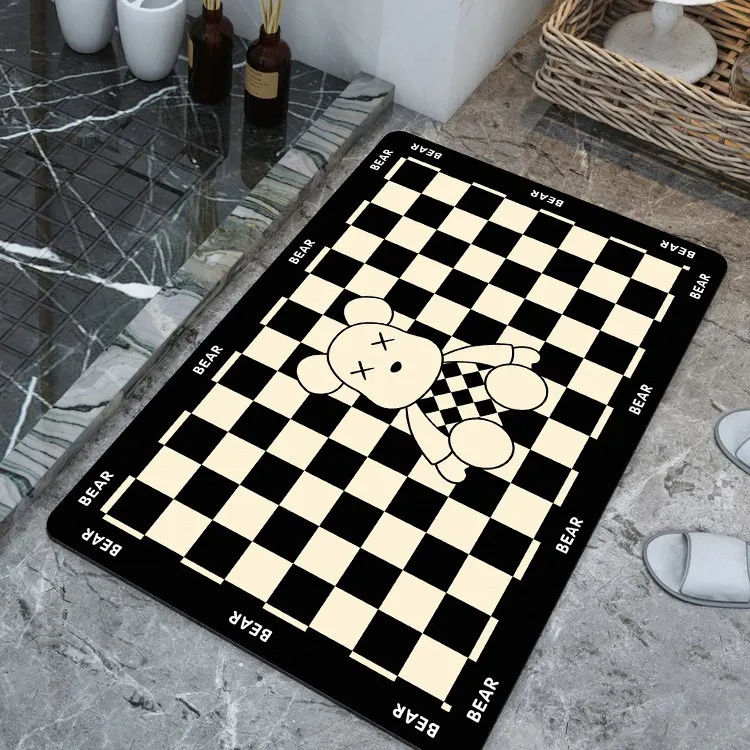 潮牌棋盘格卫生间地垫浴室硅藻泥软垫厕所吸水脚垫洗手间防滑门垫