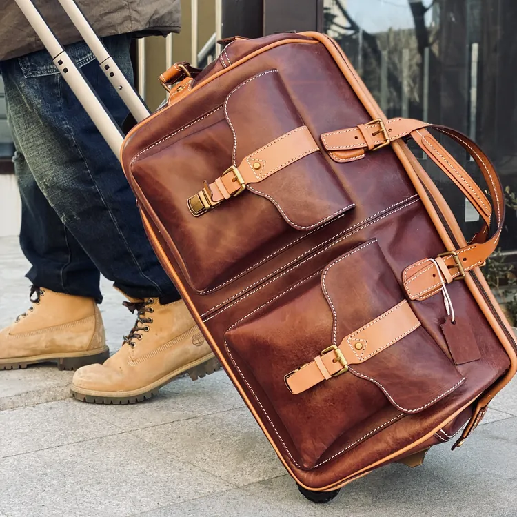 【60*35*33】5kg 真皮旅行包露营包头层牛皮手提包大容量