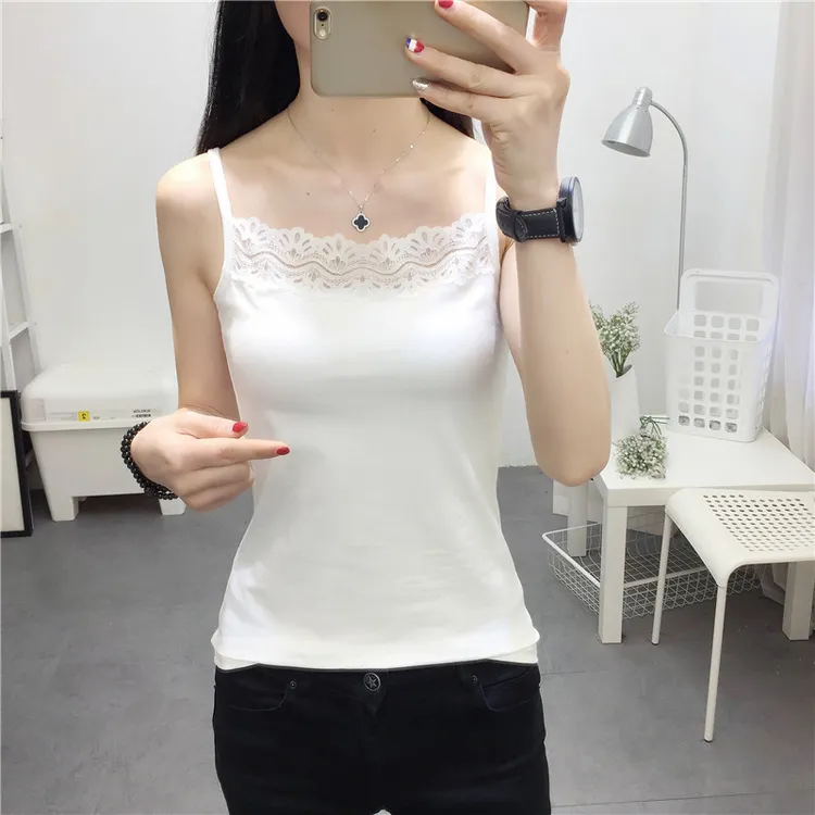 棉白色吊带背心夏季女无袖蕾丝边西装打底内搭修身薄款夏高档上衣
