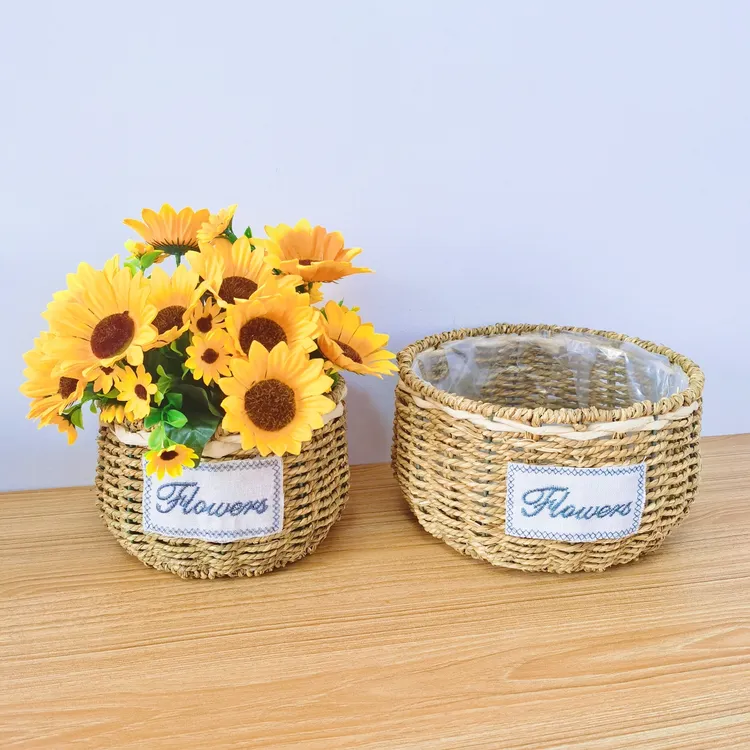 草编蝴蝶兰花盆摆件绿箩花盆仿真纯花手工编织专用花盆编制商品图