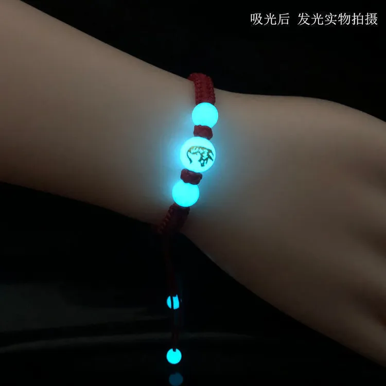 非金属布艺手链 夜光十二生肖手链可调节本命年红绳手串手链学生